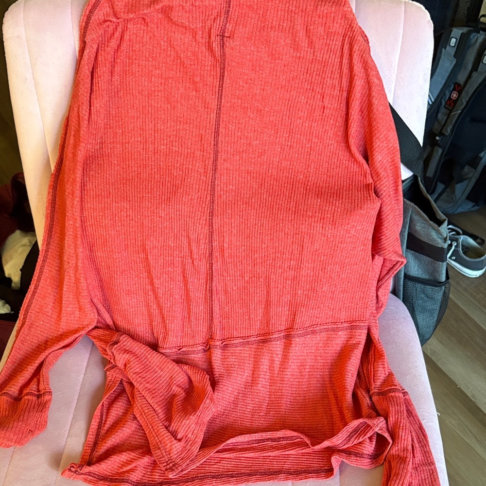 We The Free Red Ribbed Top